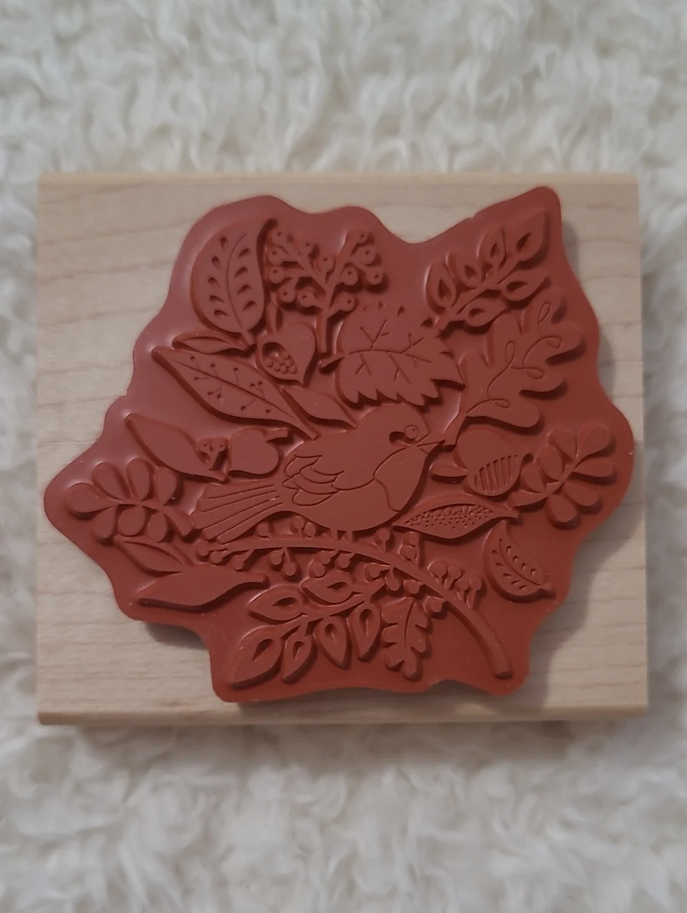 NEW Stampin'Up! Tweet Leaves Bird Stamp Red Rubber Wood Block 128111 Retired